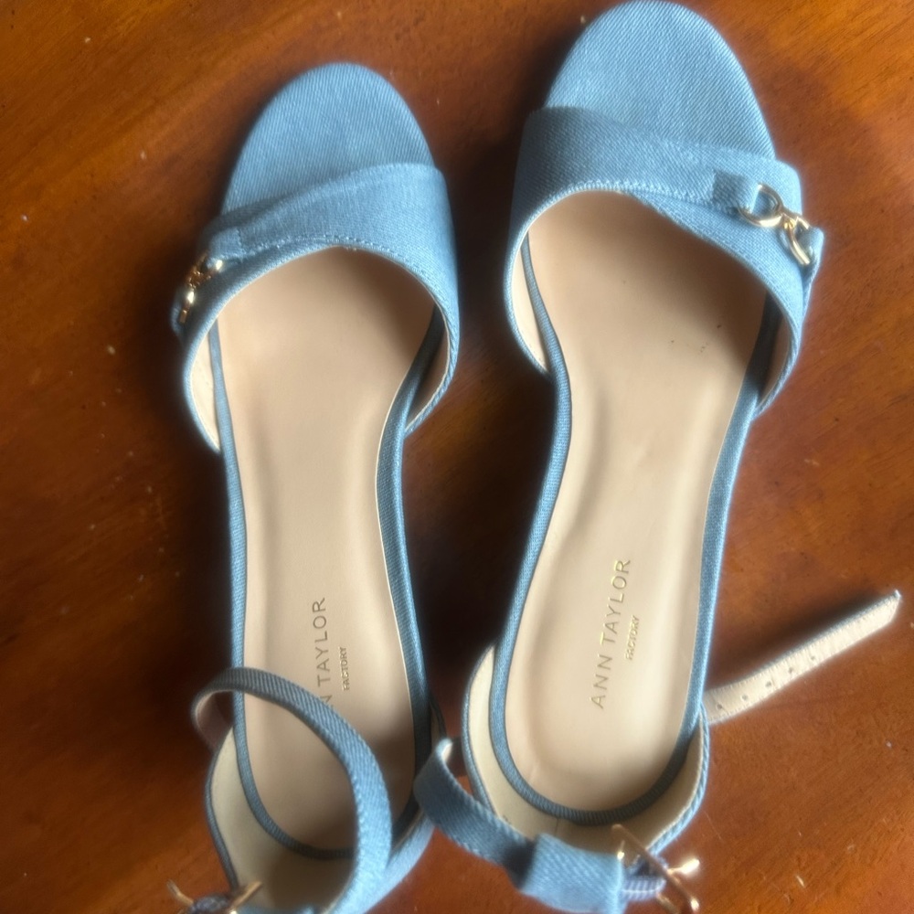 Ann Taylor Light Blue Denim Open-Toe Ankle Strap Sandals